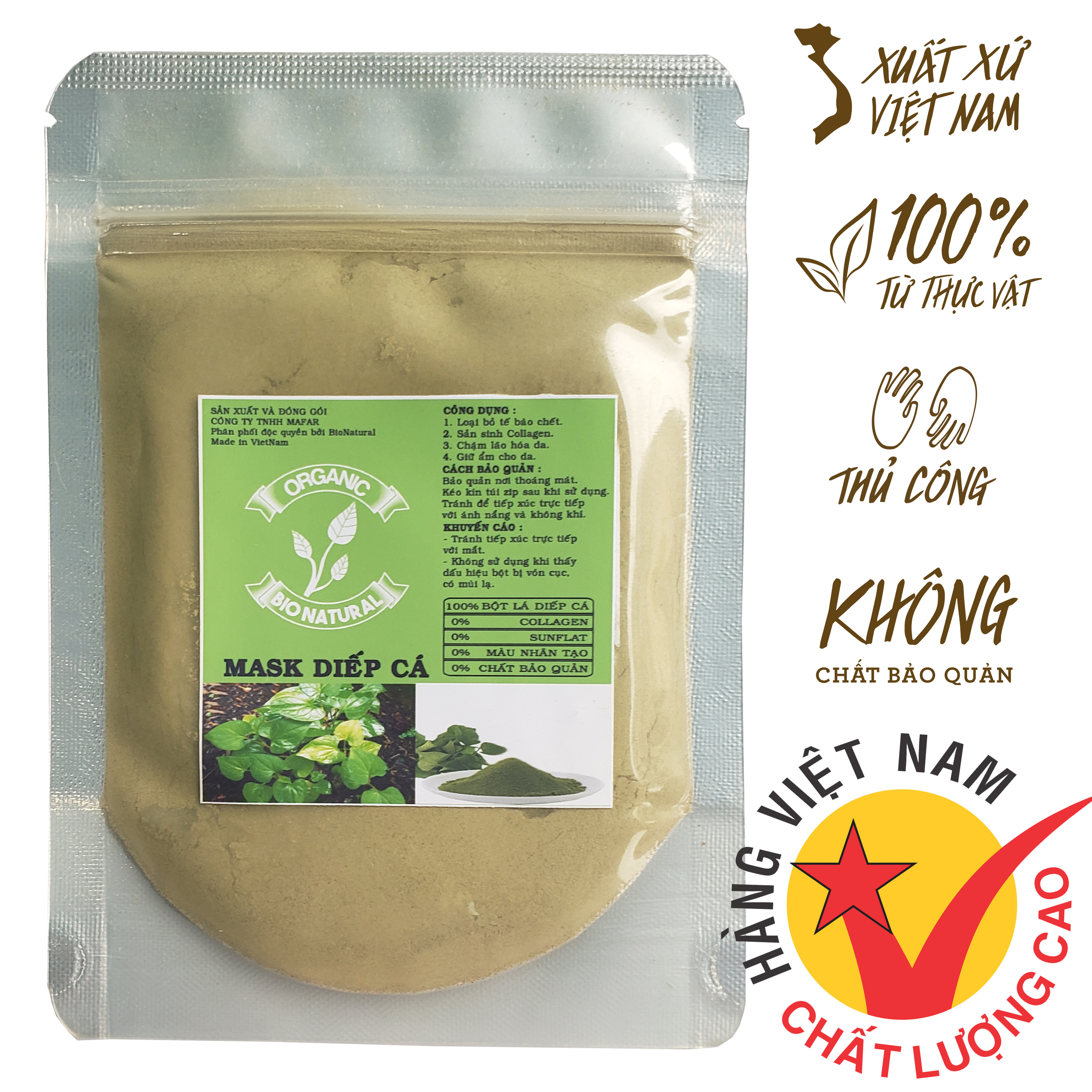 Bột đắp mặt nạ Lá Diếp Cá Handmade 50gr