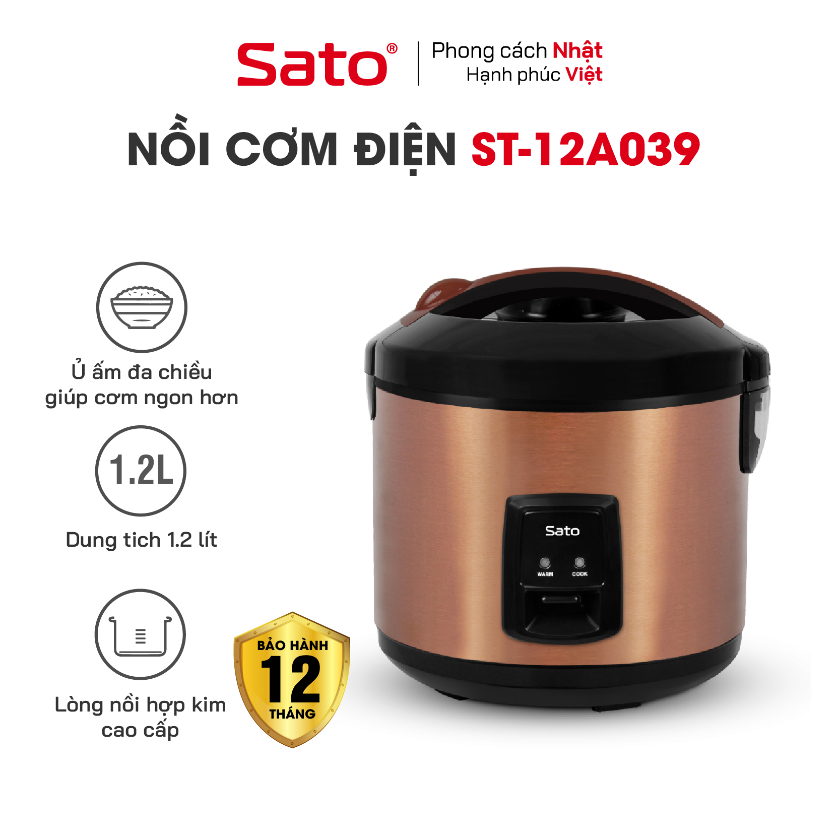 Nồi cơm điện 1.2l sato 12a039
