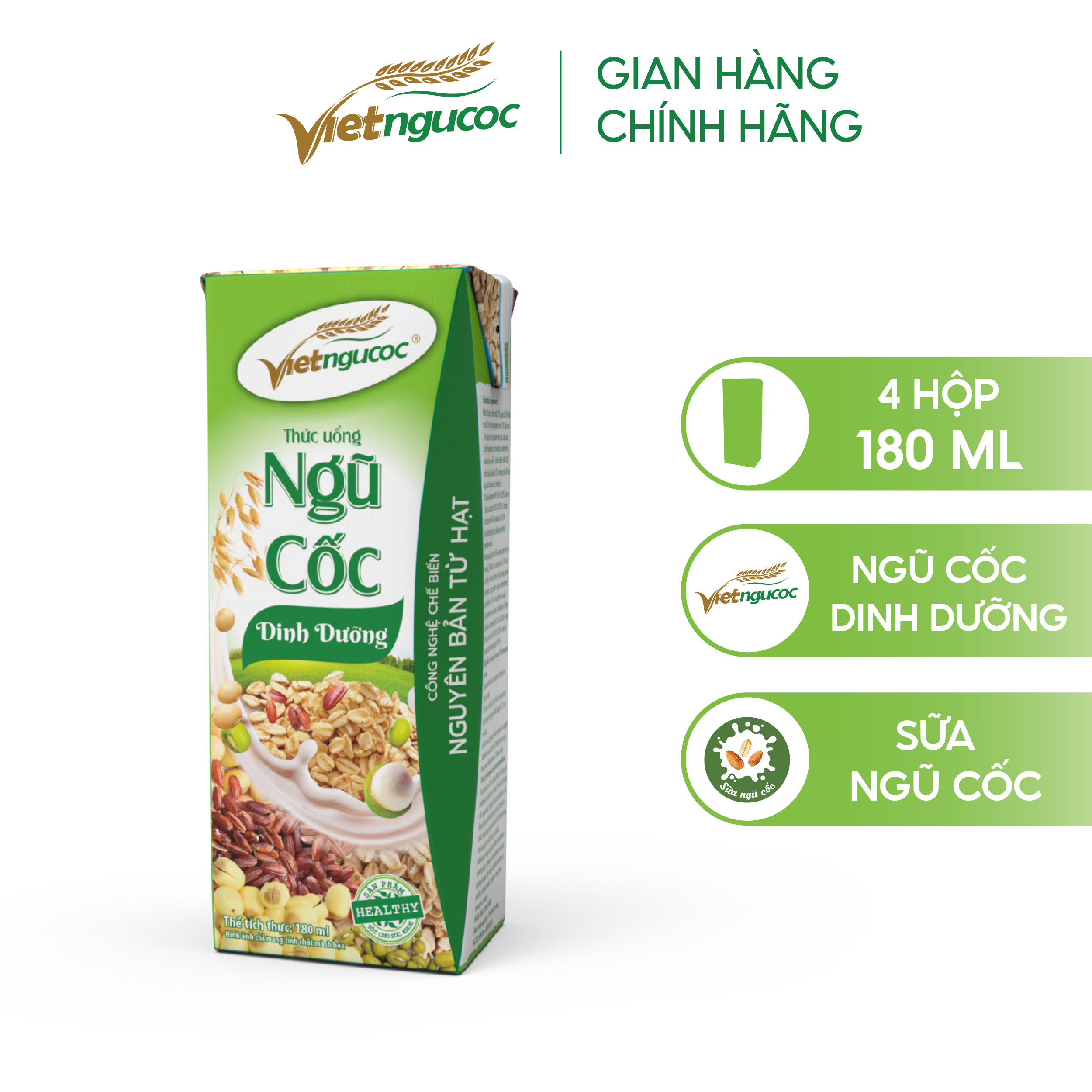 Lốc 4 Hộp Sữa Ngũ Cốc Dinh Dưỡng VIỆT NGŨ CỐC Uống Liền Bổ Sung Năng Lượng Chất Dinh Dưỡng Cho Cơ Thể 180ml/ Hộp