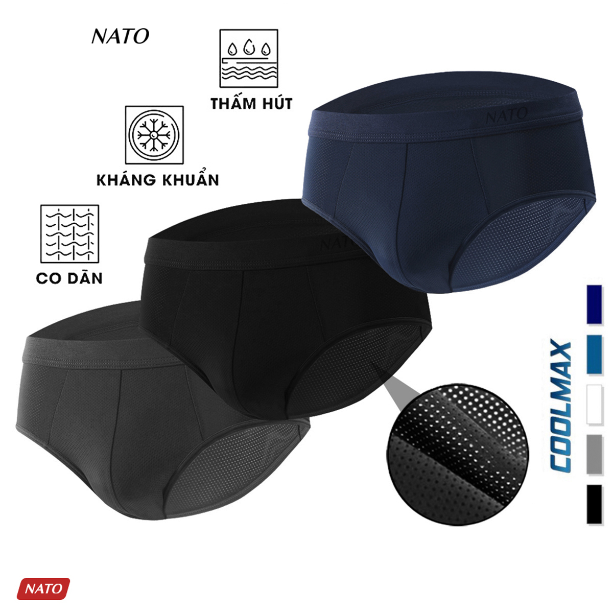  COMBO Quần Lót BRIEF Nam Vải Cotton 100% Thun Lạnh Lưới Lỗ Cao Cấp Màu Đen Xám Trơn Boxer Sịp Đùi Tam Giác Xì Lip Sì NATO 