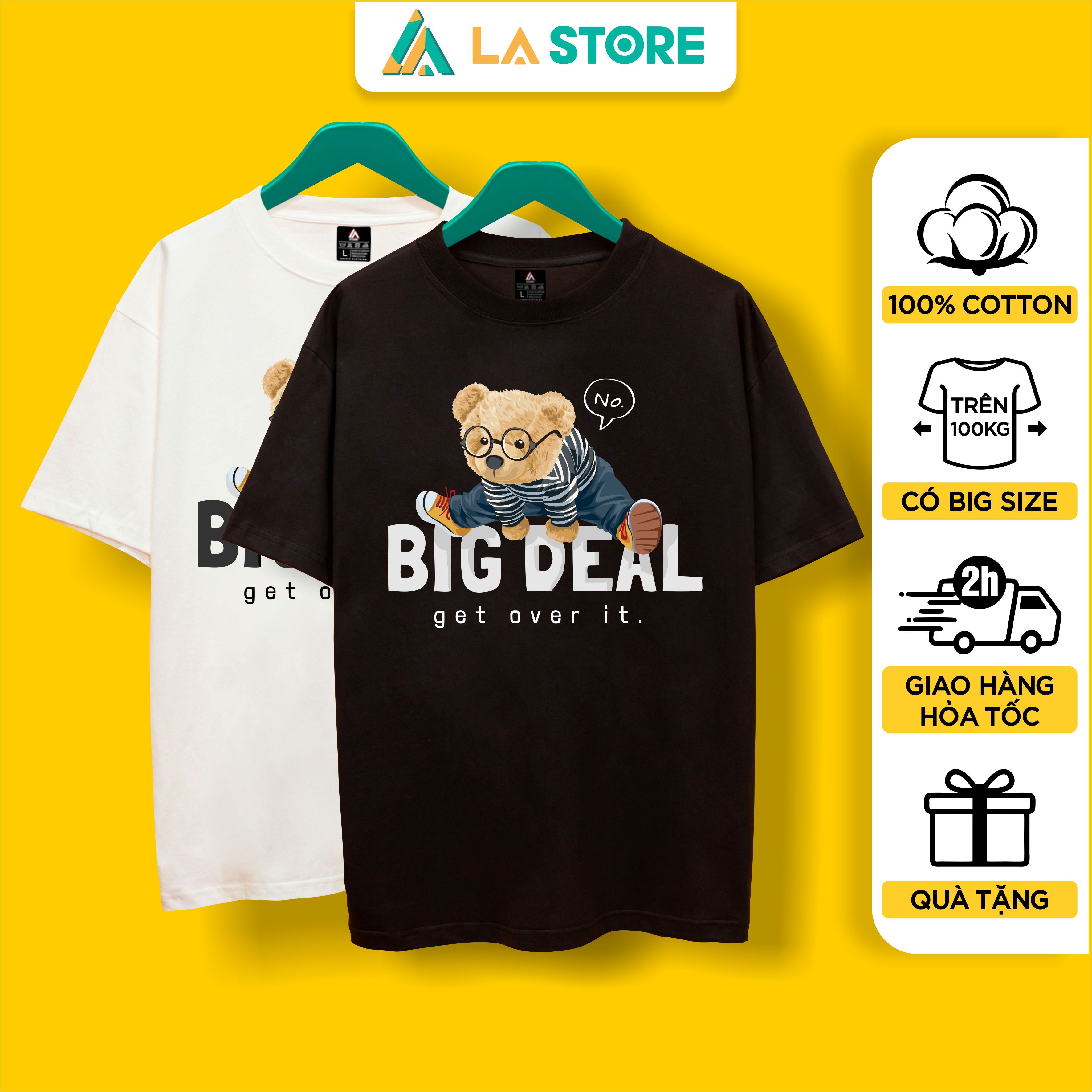 Áo thun unisex cotton gấu teddy big deal form rộng tay lỡ nam nữ có big size | lạ store