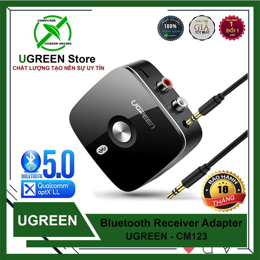 Thiết bị nhận âmthanh bluetooth 5.0 - hỗ trợ 3.5mm & 2rca - hỗ trợ aptx-ll ugreen cm123 chính hãng