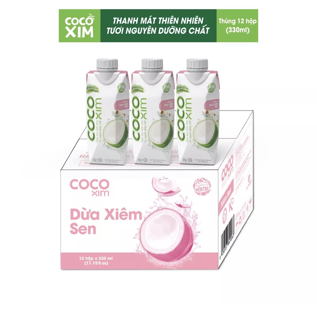 Thùng 12 hộp 330ml nước dừa xiêm sen cocoxim đóng hộp