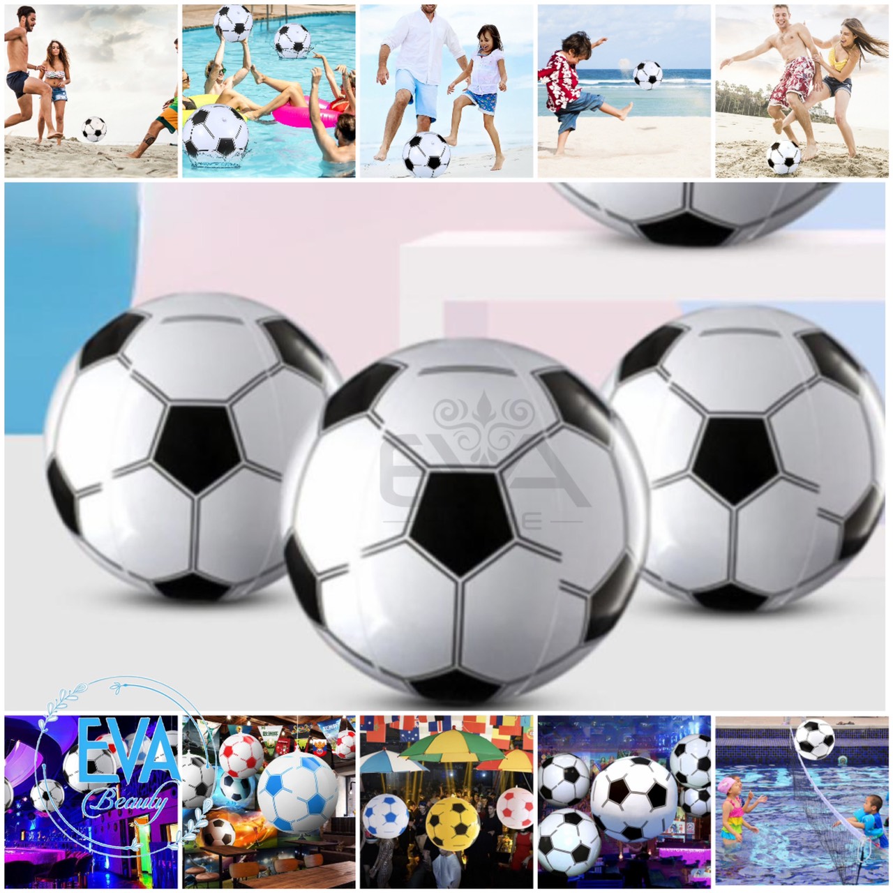 Đồ chơi banh bơm hơi / bóng bơm hơi cho trẻ em đá banh và chơi dưới nước bãi biển 30 cm kèm bơm tay tiện lợi