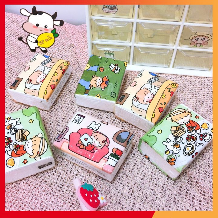 [2 gói ] Gói Khăn Giấy Lau Miệng Khô Siêu Dai Dễ Thương Đa Năng Cầm Tay Giấy Ăn Lau Miệng Tiện Lợi Bỏ Túi Khi Đi Ra Ngoài