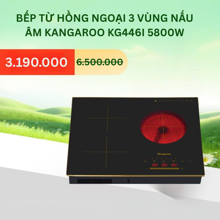 [Xả kho giá sốc] Bếp từ hồng ngoại 3 vùng nấu âm Kangaroo KG446i 5800W - Bảo hành 1 năm