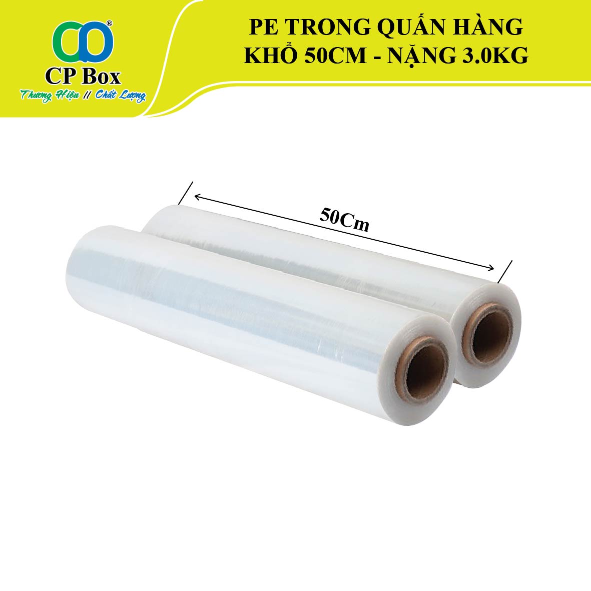 Màng PE trong khổ 50cm, nặng 3.0kg/cuộn, PE quấn hàng - CP Box