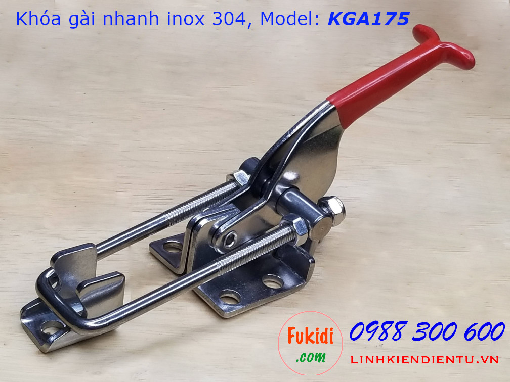 Khóa gài inox 304 dài 175mm, tay kéo điều chỉnh chiều dài - KGA175