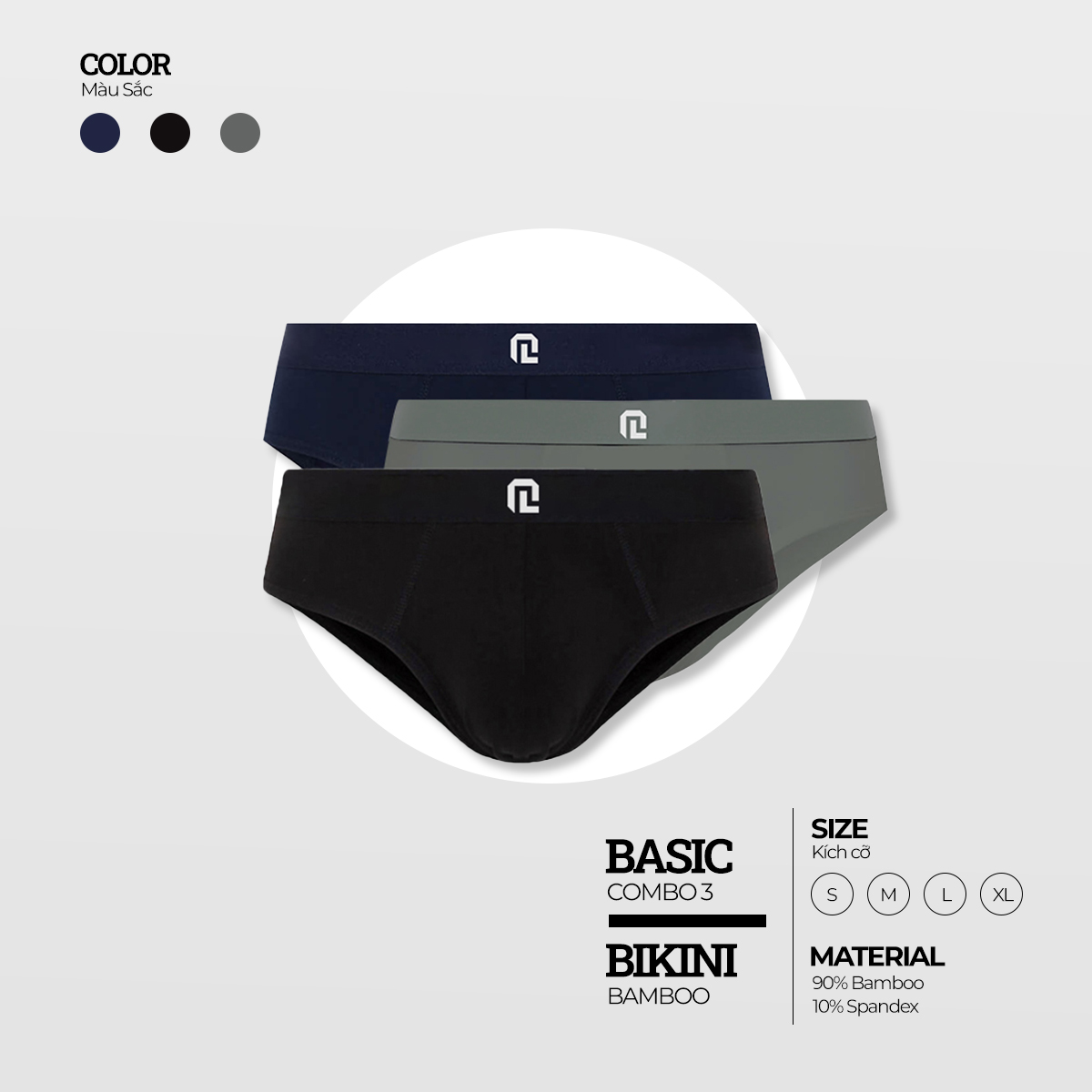 Combo 3 quần lót nam bikini qb-01 90% bamboo 10% spandex - quang linh store