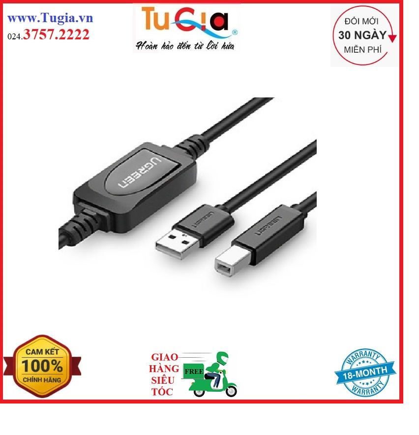 Cáp máy in usb 2.0 sang usb-b tích hợp ic khuyếch đại dài 10m ugreen us122 10374 - hàng chính hãn