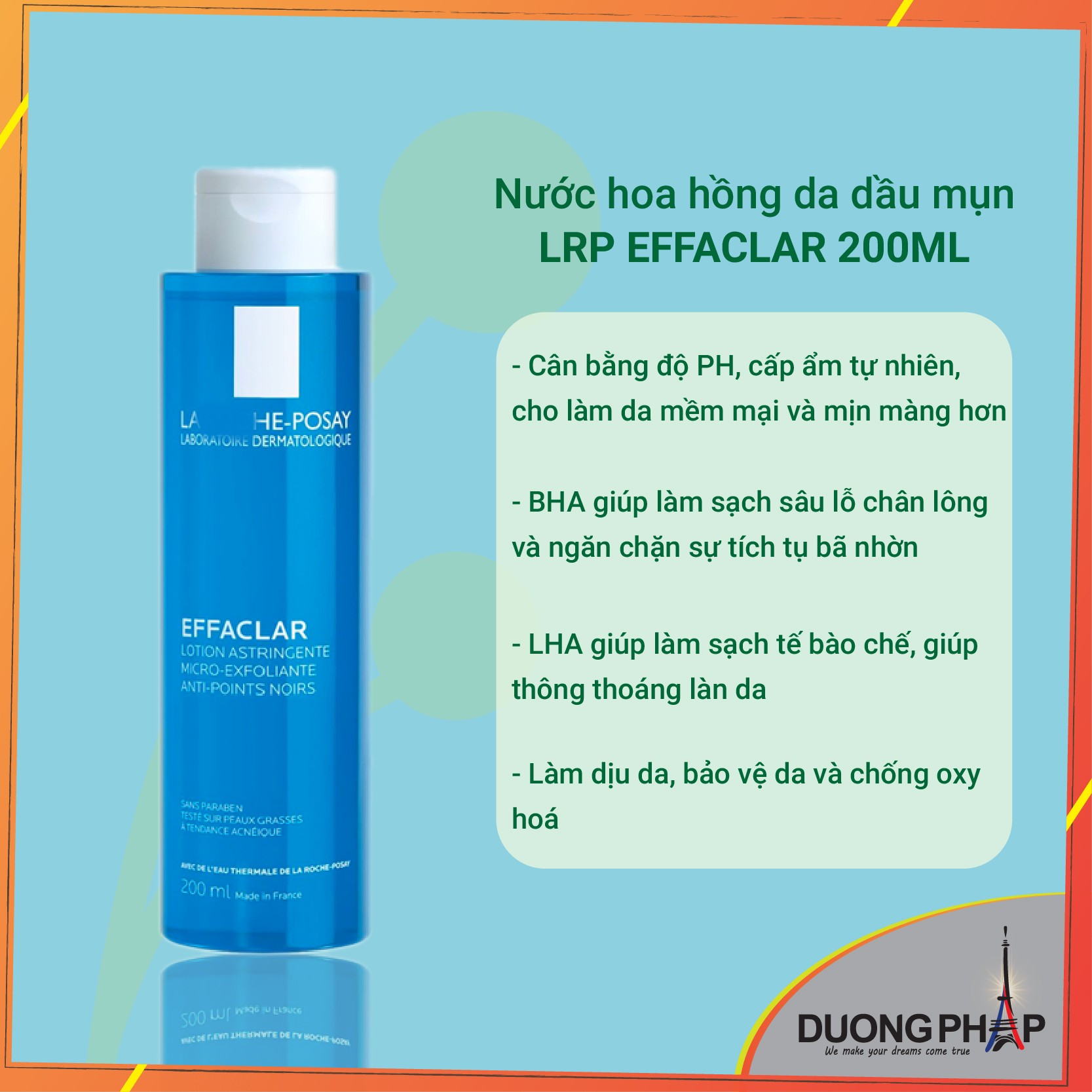 Nước hoa hồng LRP Effaclar 200ml cho da dầu mụn