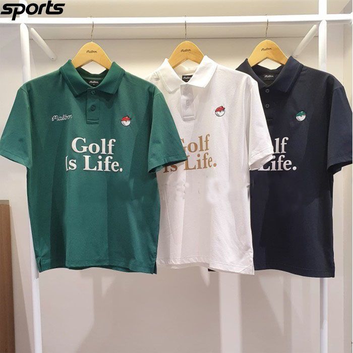 Korean Style 2022 New Summer Malbon Golf Men's Ball Uniform Golf Color Lapel Short Sleeve T-shirt