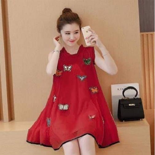 [HCM]Đầm bầu công sở váy bầu đầm oversize đầm suông chinfon kết bướm