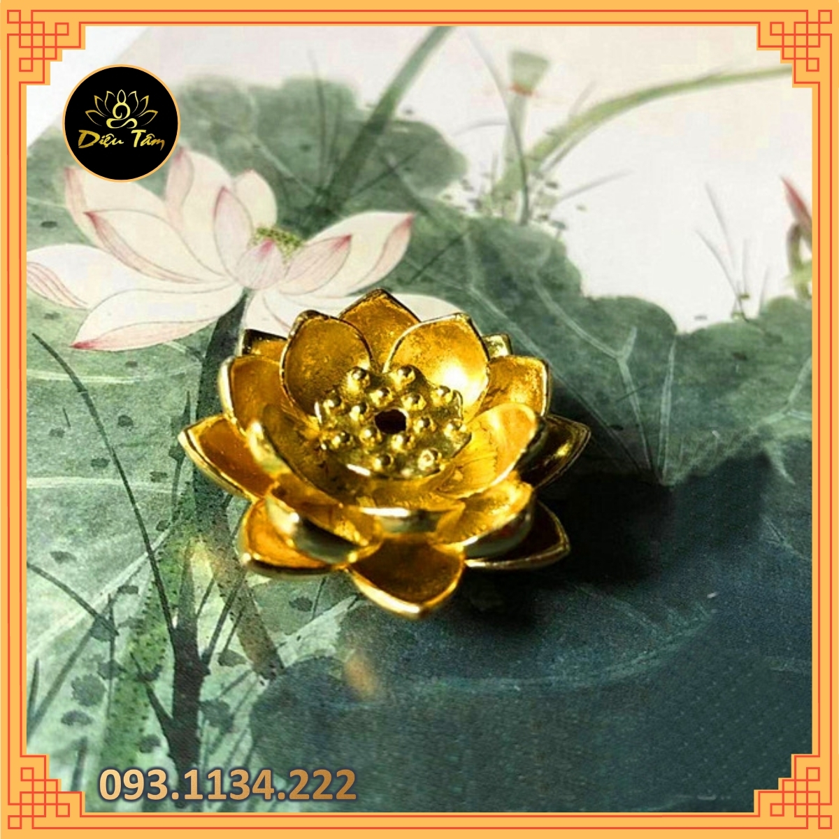 Đế cắm trầm hương đế cắm nhang không tăm hình hoa sen vàng phụ kiện thờ cúng