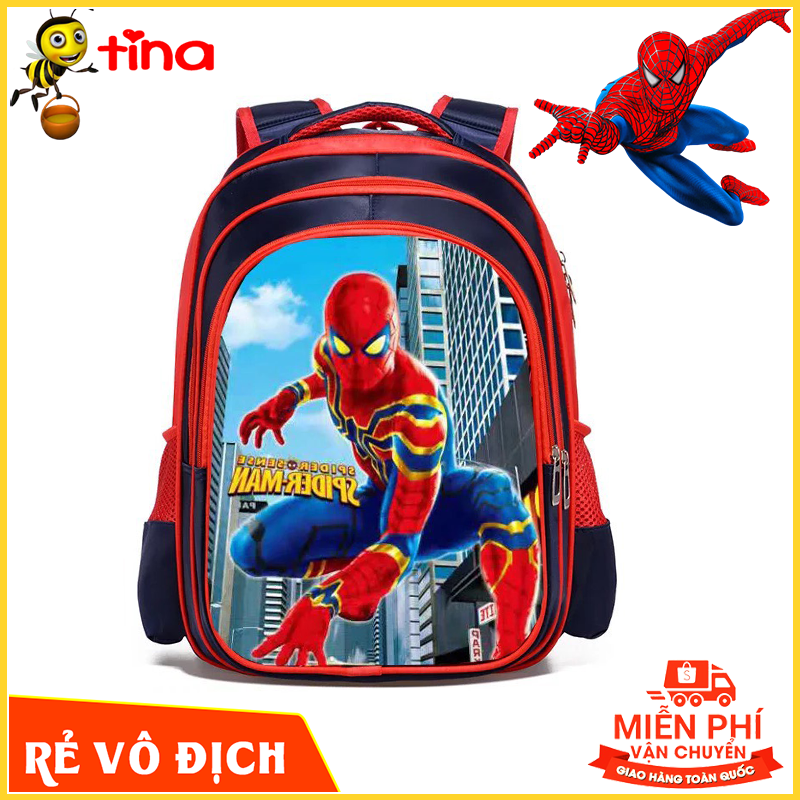 Balo cặp sách đi học cho bé trai in 3D hình Siêu Nhân người nhện cấp 1 lớp 12345 TE6