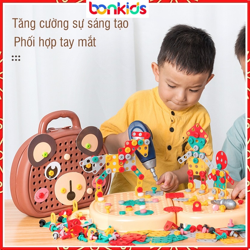 Đồ chơi cho bé trai bonkids đồ chơi kỹ sư lắp ráp ốc vít 203 chi tiết , đồ chơi nhập vai