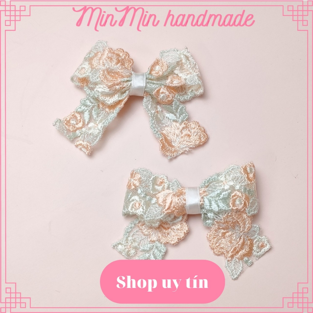 Set 2 kẹp tóc nơ nhí hoa ren siêu xinh handmade giá rẻ