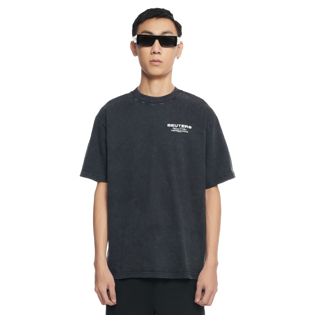 LUCKÁo thun nam ngắn tay Beuter Basic Logo Black Washed T-Shirt