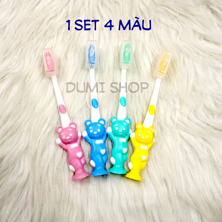 Set 4 Bàn Chải Đánh Răng Hình Gấu Dễ Thương Cho Bé