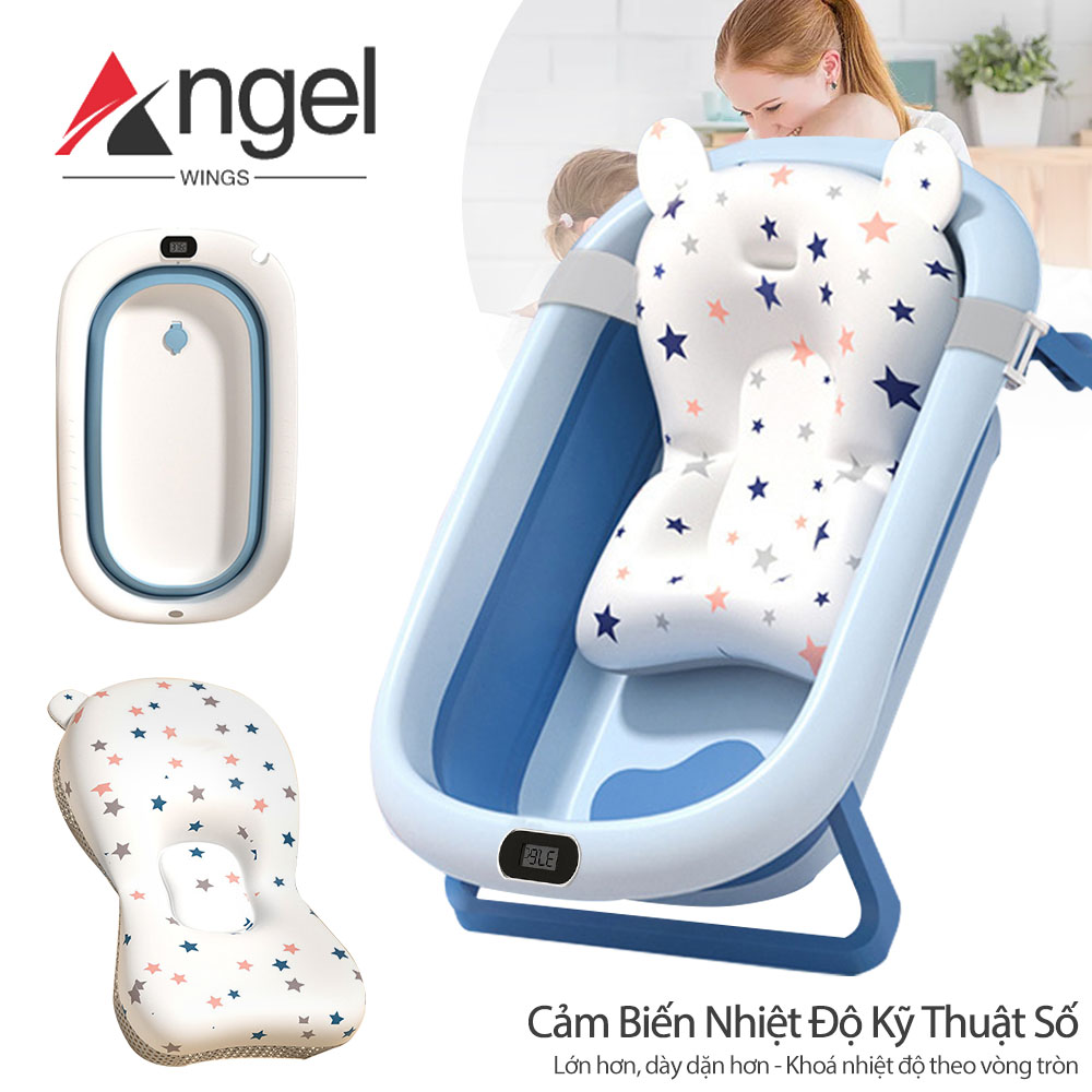 Chậu tắm gấp gọn phao và nhiệt kế đo nhiệt độ nước cho bé Thau Tắm Gấp Gọn Kèm Phao Tắm Dành Cho Bé Từ 0- 8 Tuổi