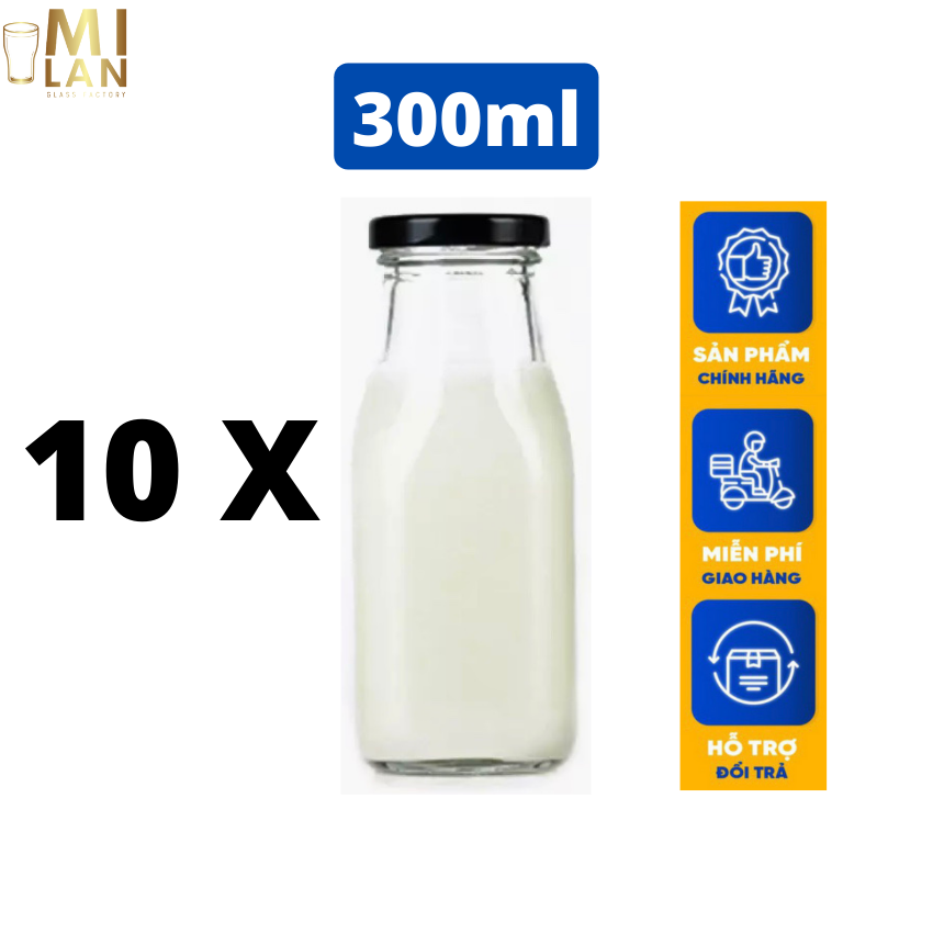 Combo 10 bình đựng sữa thủy tinh cao cấp 300ml tk-e065