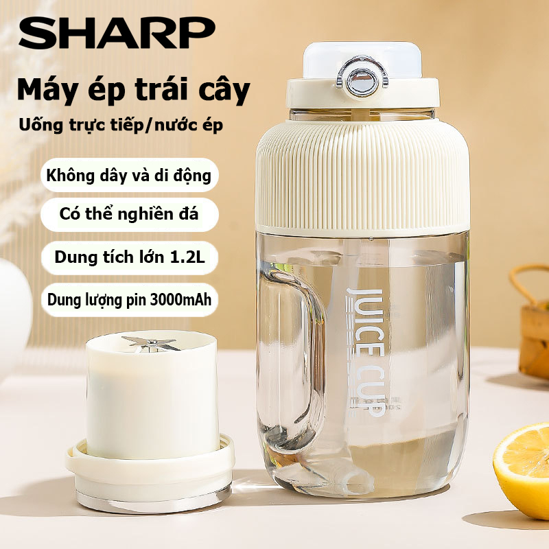 Sharp máy xay sinh tố cầm tay đa năng, máy xay sinh tố mini, máy xay hoa quả, máy xay sinh tố cầm tay sạc tích điện 6 lưỡi, công suất lớn,3000mah, dung tích 1200ml