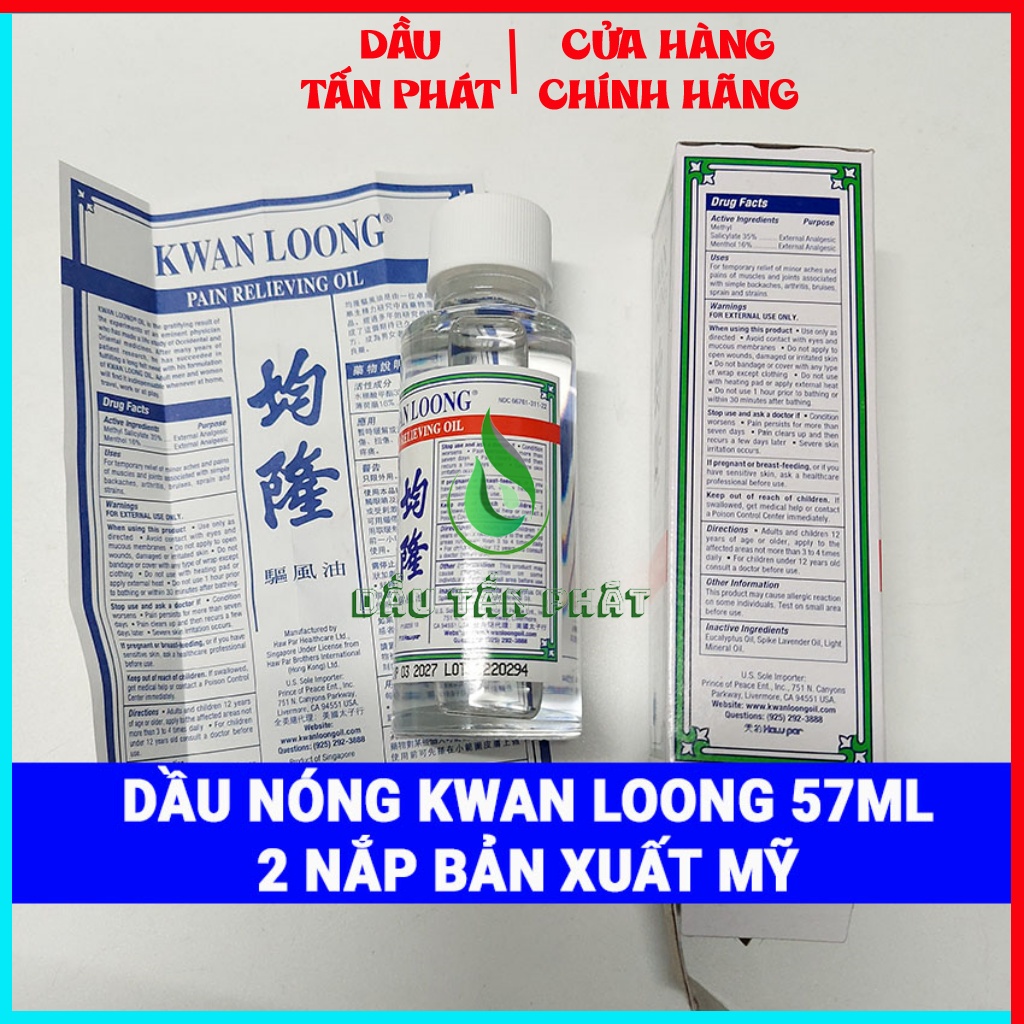 Dầu Nóng Kwan Loong Oil Quân Long 2 Nắp Mỹ 57ml nước trắng Sing xuất usa