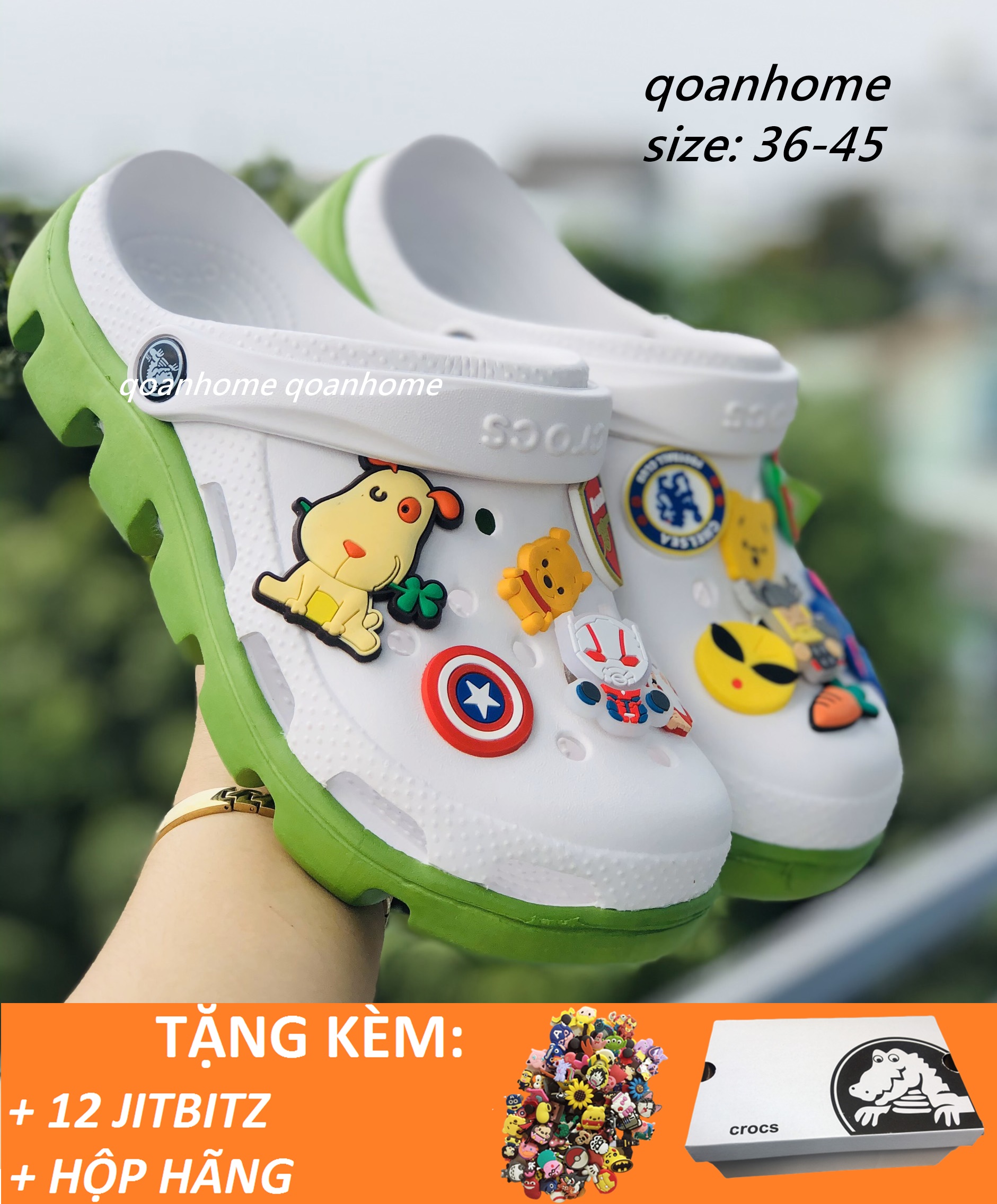 DÉP CÁ SẤU CROCS TRẮNG ĐẾ XANH LÁ- DÉP QUAI NGANG CROCS DUET SPORT -  DÉP CÁ SẤU - DÉP QUAI NGANG CÁ SẤU - DÉP SỤC- DÉP CROCS