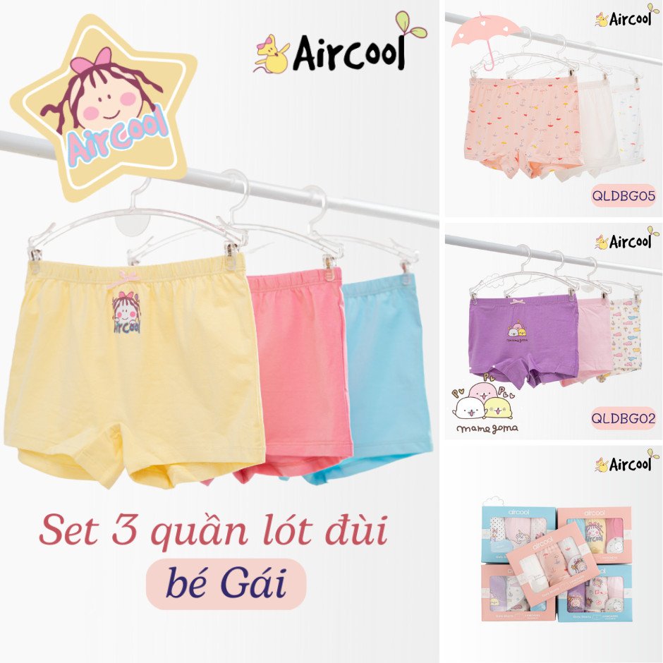 Set 3 quần lót bé gái 2-12 tuổi dạng đùi Aircool