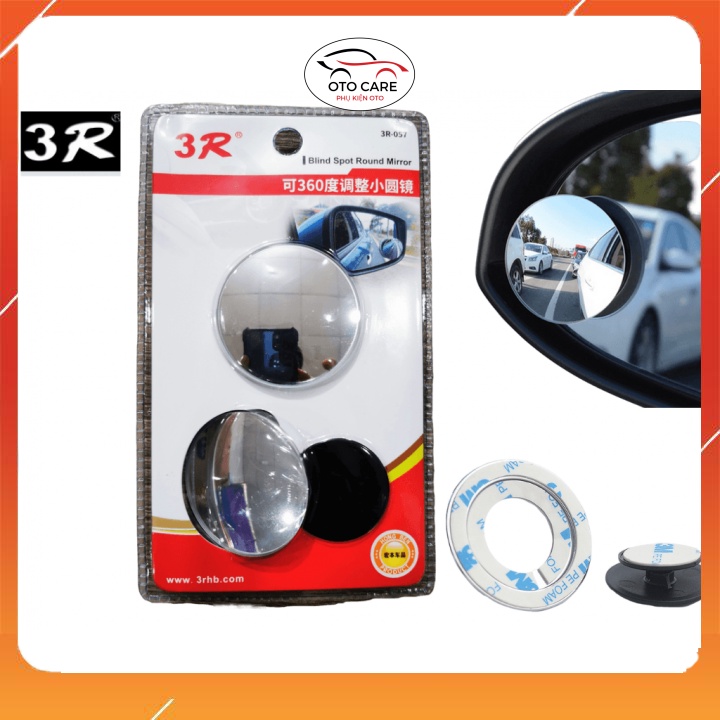 Bộ 2 gương cầu lồi,gương lồi hãng 3r xoay 360 độ xóa điểm mù cao cấp
