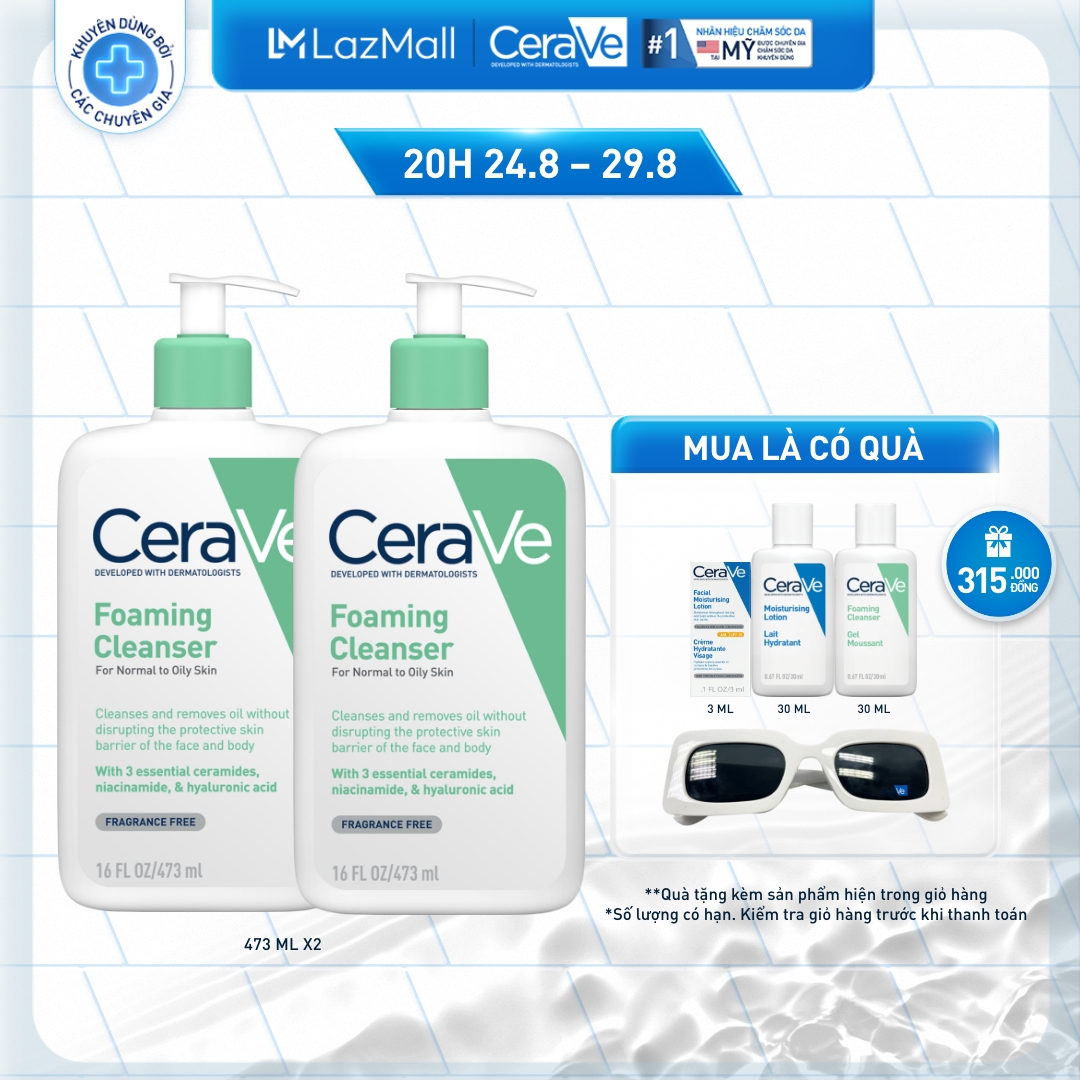 Bộ đôi sữa rửa mặt CeraVe dành cho da dầu Foaming Cleanser 473ml