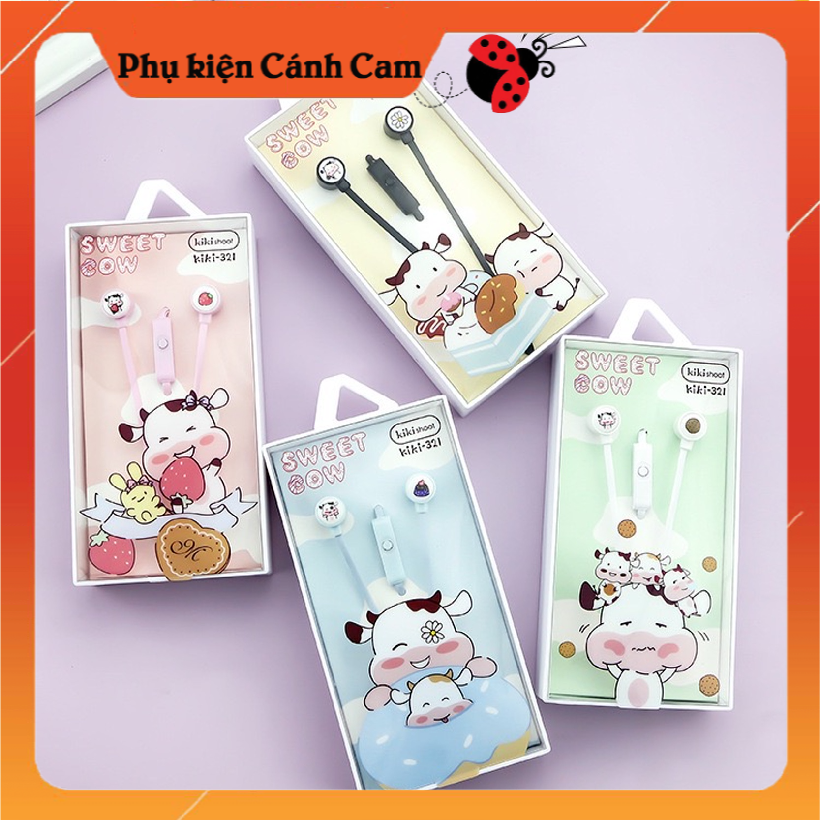 Tai Nghe Dây Đeo Hình Bò Sữa Xinh Xắn - Phụ kiện Cánh Cam