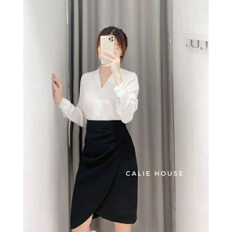 Chân váy công sở lưng cao, chân váy bút chì vải umi m703