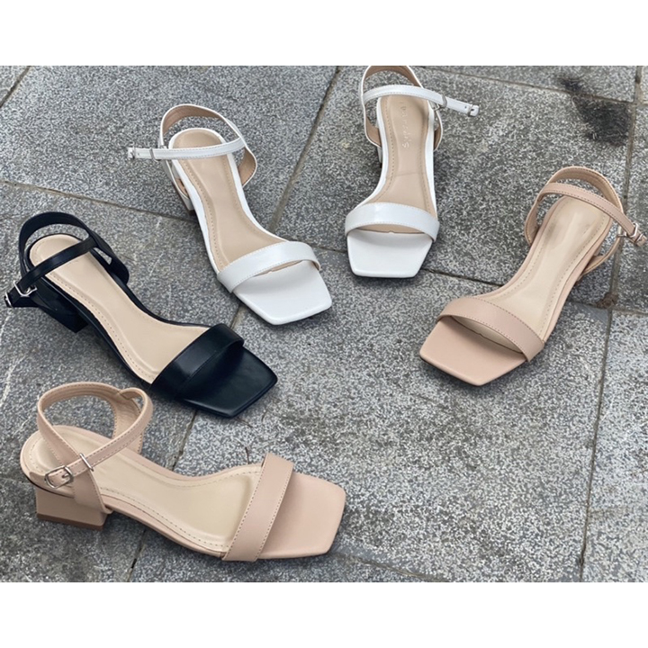   HCM Giày sandal cao gót big size nữ 40 41 42 43 quai ngang thời trang gót vuông mũi vuông thời trang cao 3 phân 