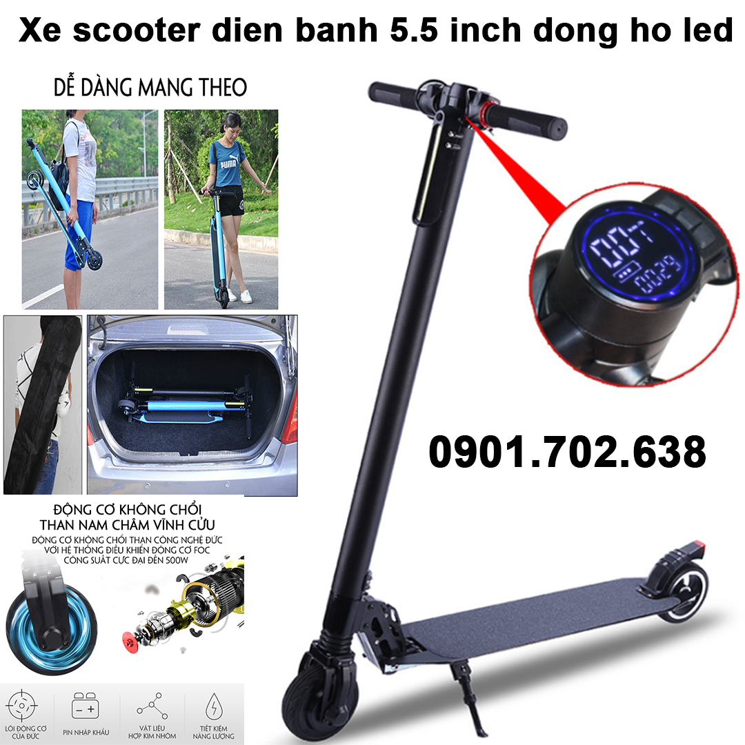 Xe điện scooter - xe trượt scooters điện - xe điện gấp gọn bánh 5,5 inh đồng hồ led