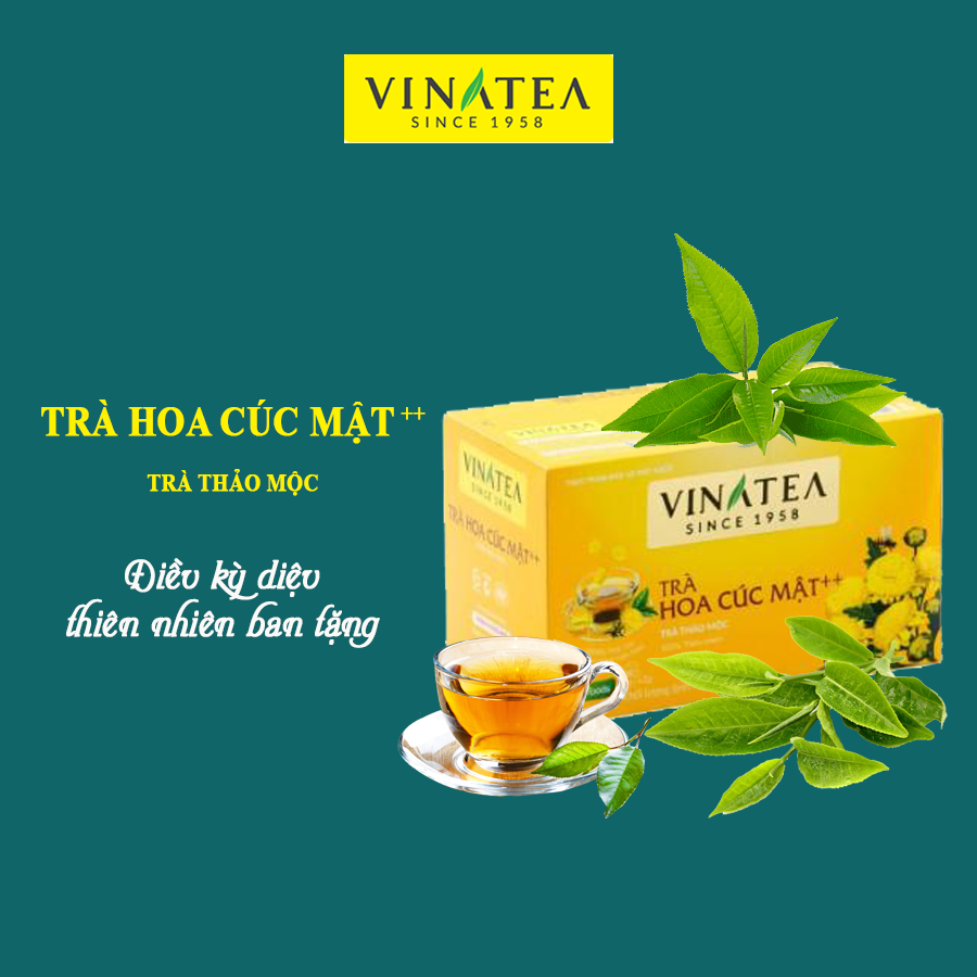 Trà Vinatea hoa cúc mật, có hương thơm của cốm non với vị chát dịu nhẹ, đặc trưng từ những búp trà tươi tuyển chọn từ vùng trà Thái Nguyên
