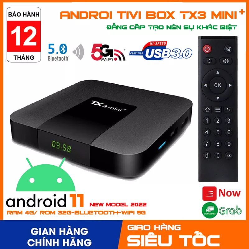 Android tivi box tx3 mini plus 2022 phiên bản ram 4g rom 32g wifi 2.4/5g bluetooth 5.0 cpu amlogic s905w2 android tv 11 daivietpda