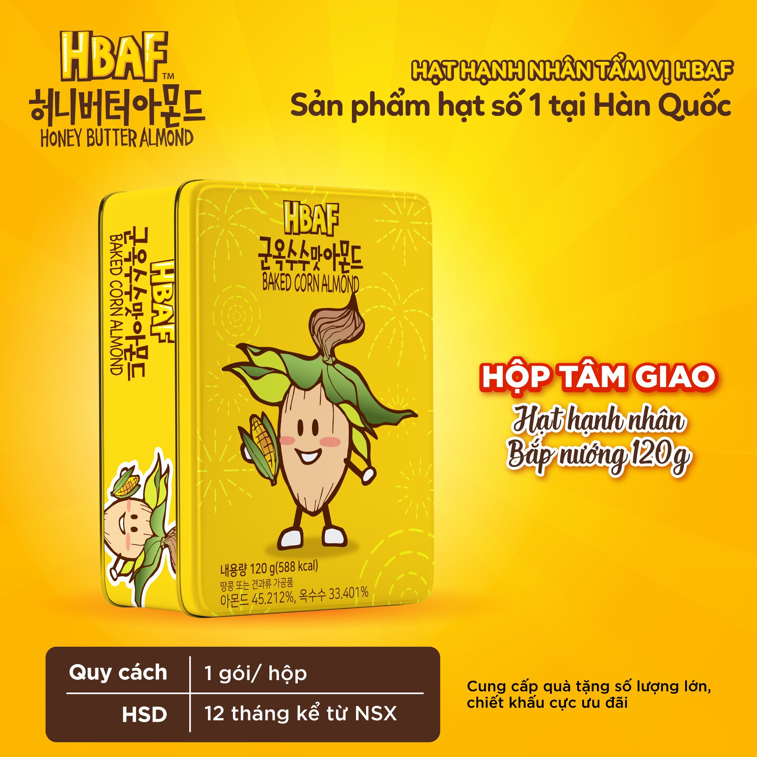 Hộp Hạnh Nhân Tẩm Vị HBAF - Hộp Thiếc Sang Trọng, Tặng Đối Tác, Đồng Nghiệp Hoặc Gói Quà Tết (120G)