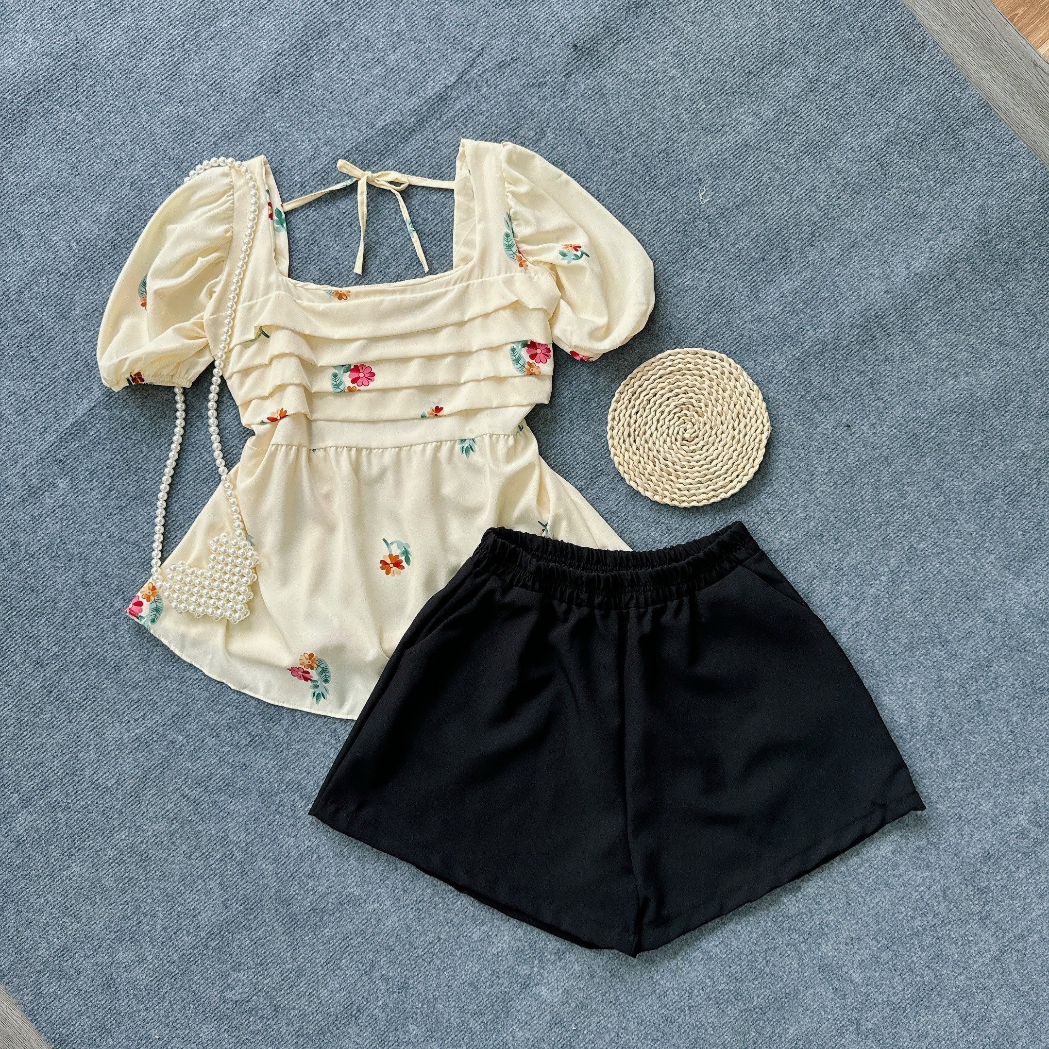 Bigsize women set baggy girl shorts elastic waist shorts and colorful cute baby doll tops for chubby 58-95 kg set55