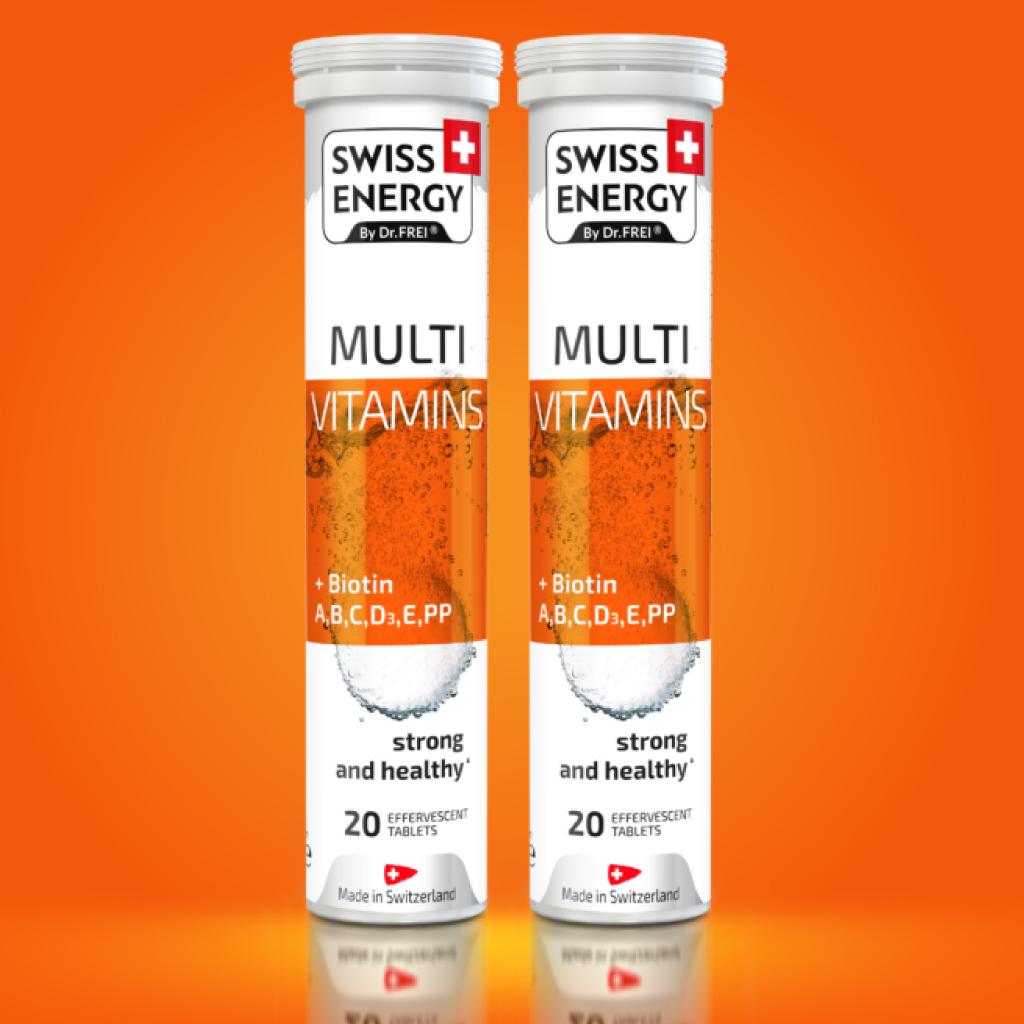 [combo] Viên sủi tăng sức đề kháng, hỗ trợ da và tóc Swiss Energy Multi Vitamins + Biotin (Tuýp 20 viên)