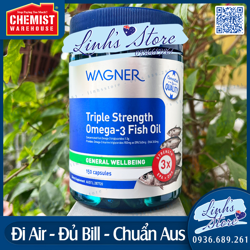 🐟 Dầu cá 3000mg Wagner Triple Strength Omega-3 Fish Oil 150 Capsules 💙 Chemist Warehouse - Úc