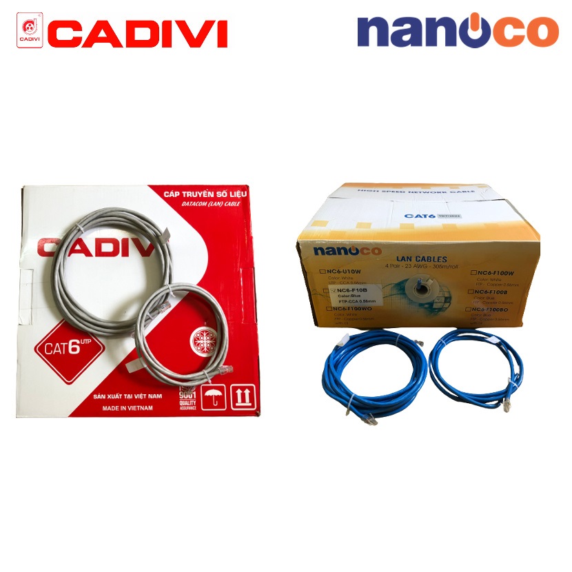 Dây cáp mạng cat6 nanoco, cadivi bấm sẵn 2 đầu