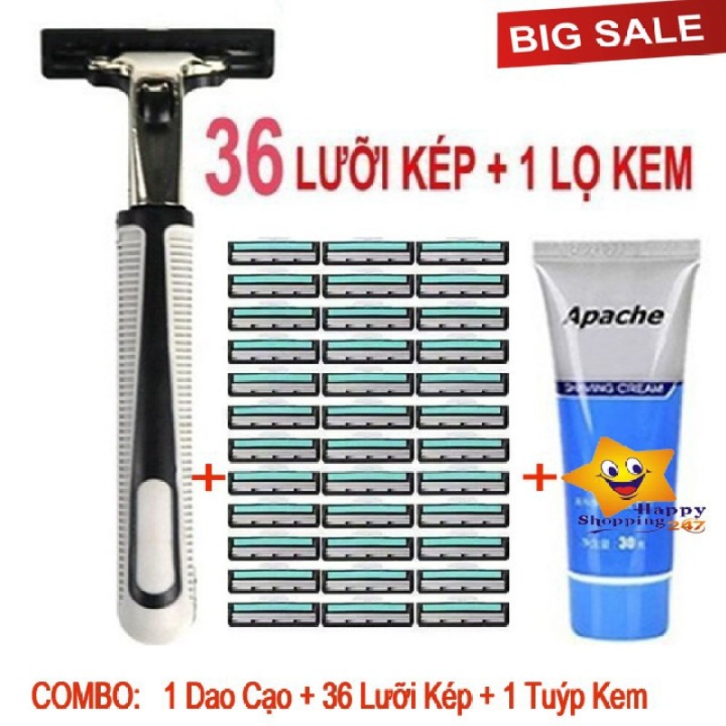 Dao Cạo Râu - Combo 36 lưỡi dao + 1 tay cạo+ 1 lọ kem cạo chất lược cao tiết kiệm