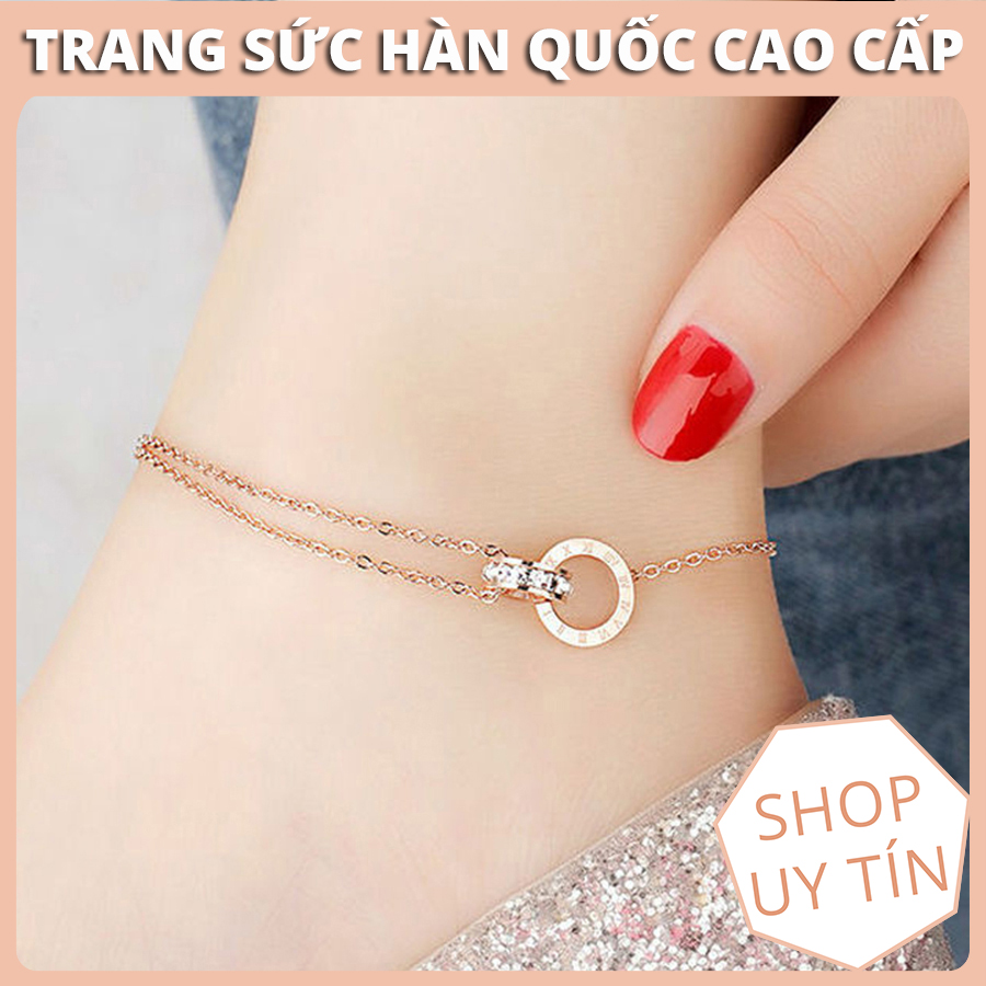 Lắc chân nữ, vòng chân nữ titan khoen tròn số la mã màu hồng