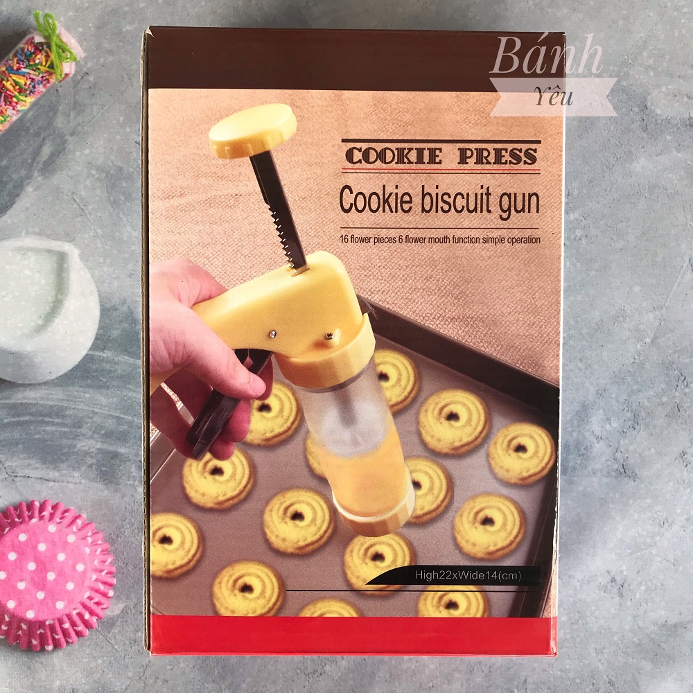 Khuôn Nhấn Bánh Quy Bơ/Cookie Press 16 mặt kèm 6 đuôi bắt