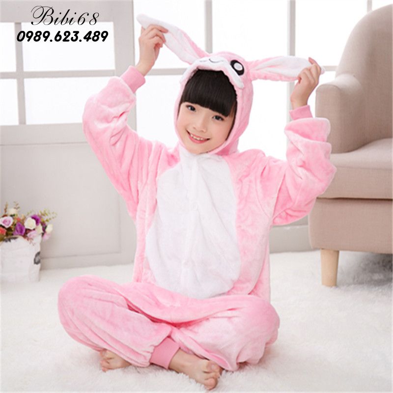 Bộ đồ ngủ hình thỏ hồng liền thân lông mịn Pijama Động Vật Hoạt Hình cho trẻ em người lớn Cosplay nhiều màu chất liệu đẹp đón giáng sinh HOT độc và lạ 1961