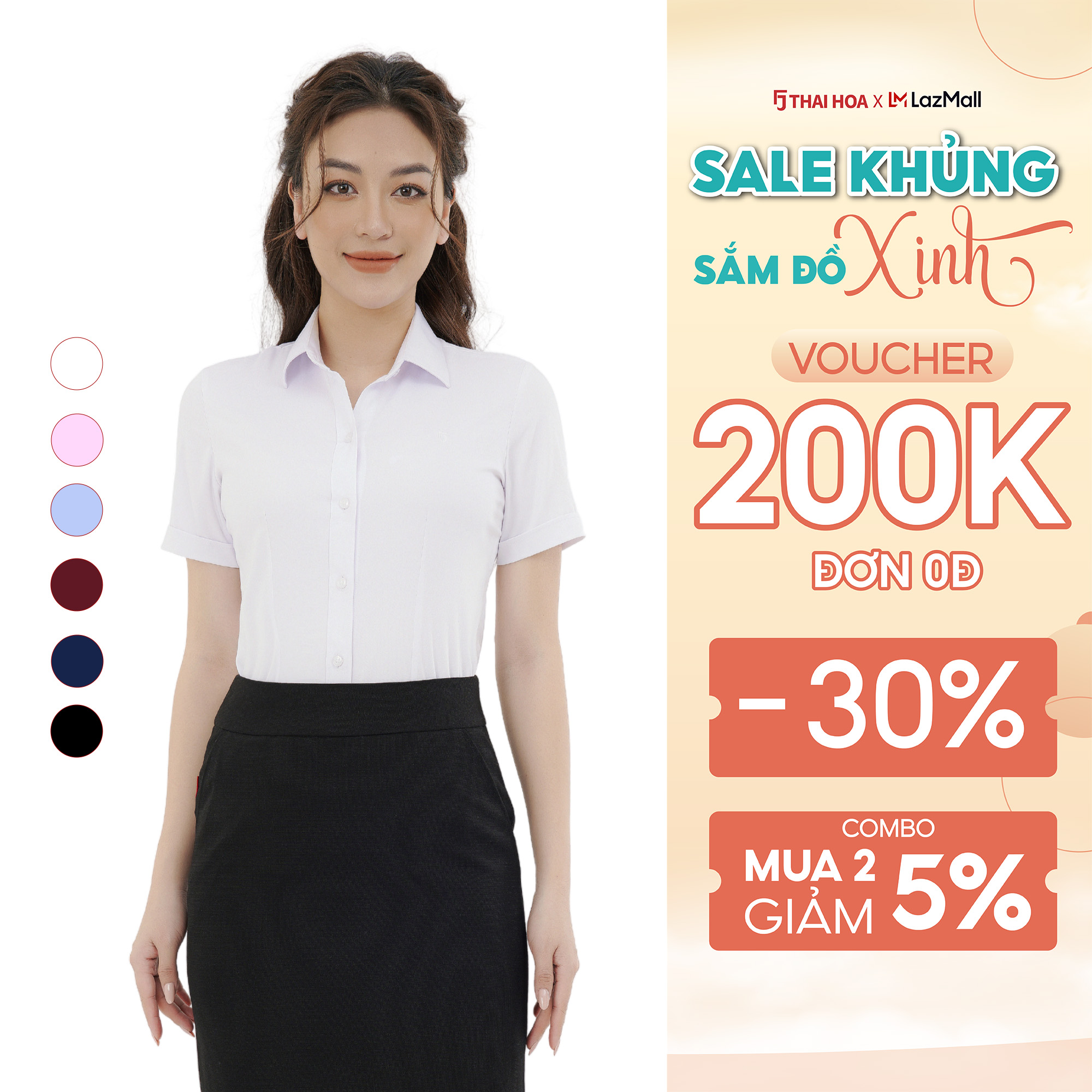 Áo sơ mi nữ công sở ngắn tay sợi tre Thái Hoà form rộng ASW0301-R10