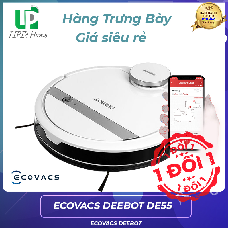 Robot hút bụi ecovacs deebot de55 hàng trưng bày, mới, chưa qua sử dụng, full phụ kiện, có sử dụng tường ảo, app - tphome