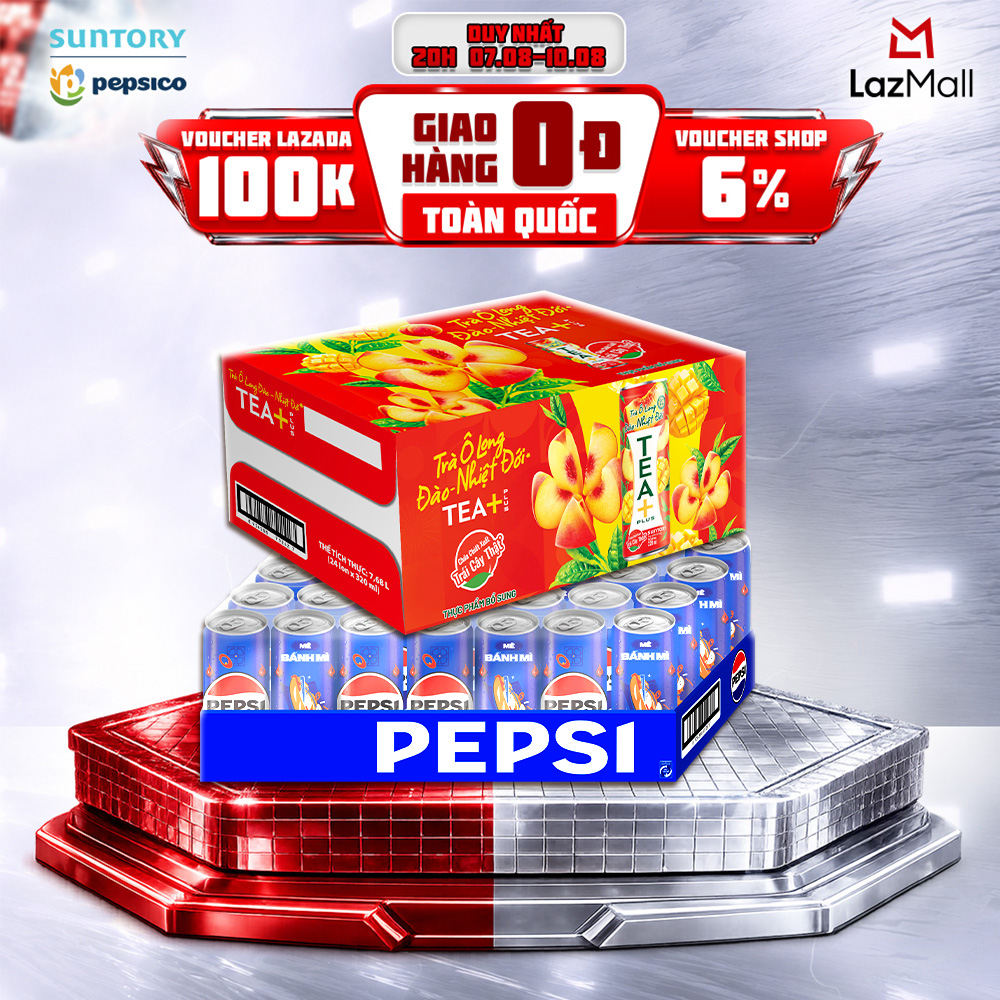 Combo 1 Thùng Pepsi và 1 Thùng Trà Ô Long Tea+ Vị Đào Nhiệt đới (320ml hoặc 350ml/lon)