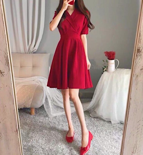 ĐẦM CỔ VEST THẮT EO (có ảnh thật) MS111